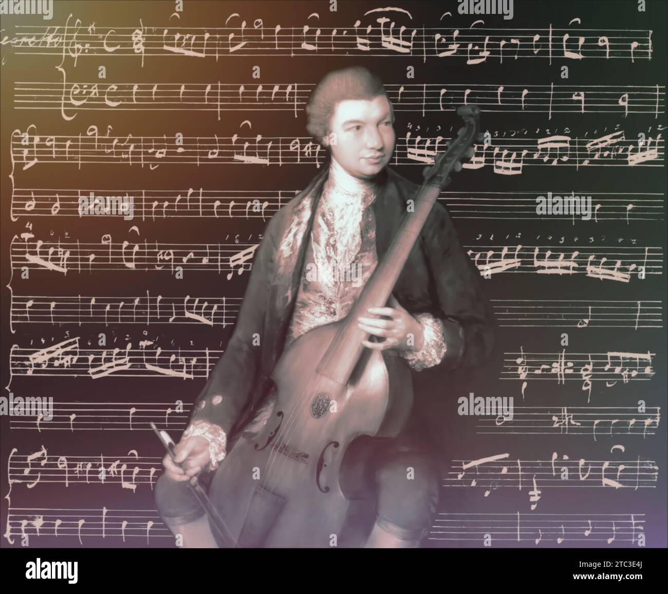 Carl Friedrich Abel, 1723–1787, deutscher Komponist, digital bearbeitet nach einem Gemälde von Thomas Gainsborough, Sonaten für Viola da Gamba und Bass, geschrieben in eigener Hand Stockfoto