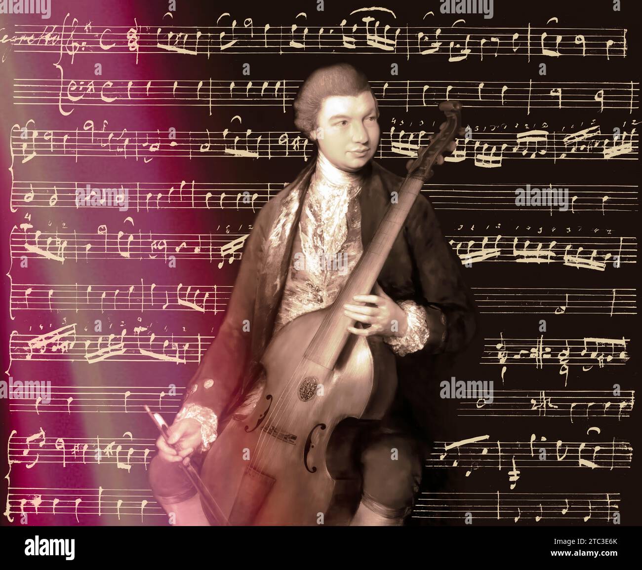 Carl Friedrich Abel, 1723–1787, deutscher Komponist, digital bearbeitet nach einem Gemälde von Thomas Gainsborough, Sonaten für Viola da Gamba und Bass, geschrieben in eigener Hand Stockfoto