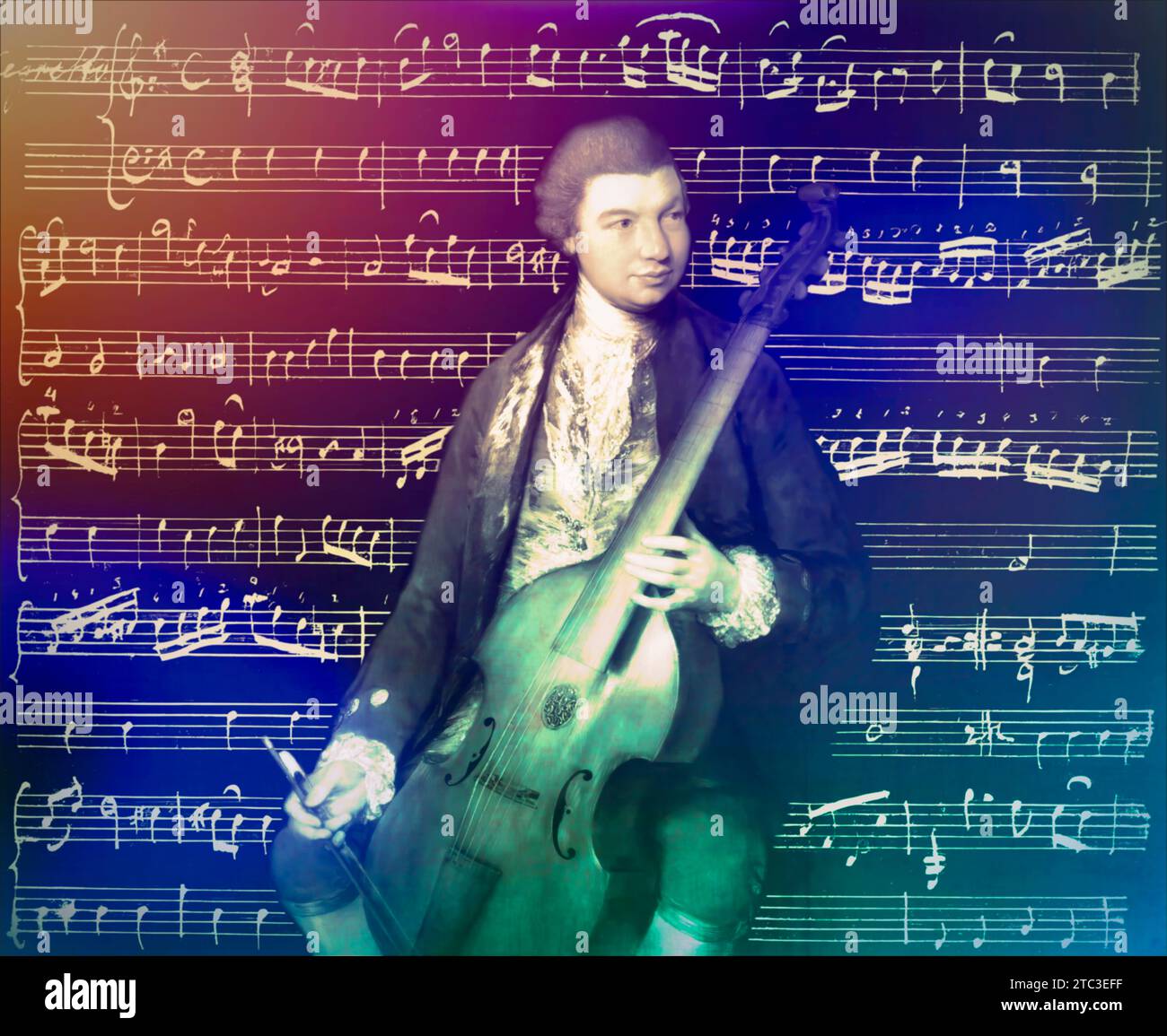 Carl Friedrich Abel, 1723–1787, deutscher Komponist, digital bearbeitet nach einem Gemälde von Thomas Gainsborough, Sonaten für Viola da Gamba und Bass, geschrieben in eigener Hand Stockfoto
