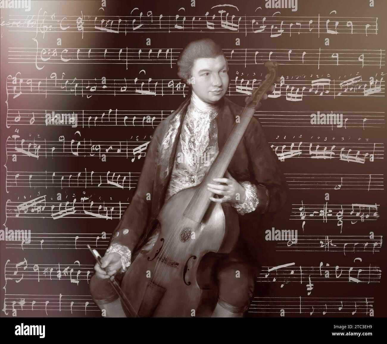 Carl Friedrich Abel, 1723–1787, deutscher Komponist, digital bearbeitet nach einem Gemälde von Thomas Gainsborough, Sonaten für Viola da Gamba und Bass, geschrieben in eigener Hand Stockfoto