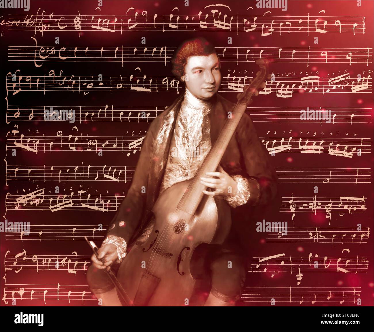 Carl Friedrich Abel, 1723–1787, deutscher Komponist, digital bearbeitet nach einem Gemälde von Thomas Gainsborough, Sonaten für Viola da Gamba und Bass, geschrieben in eigener Hand Stockfoto