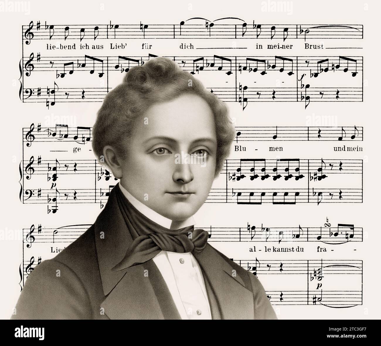Gustav Albert Lortzing, 1801–1851, deutscher Komponist, eine Seite aus „die Opernprobe, ob ich dich liebe, fragst du mich?“, 1899 Stockfoto