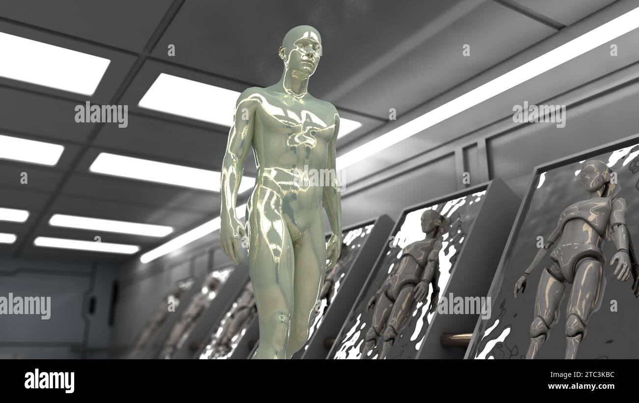 3D-Rendering. Humanoide Figuren und Sicifi-Szene Stockfoto