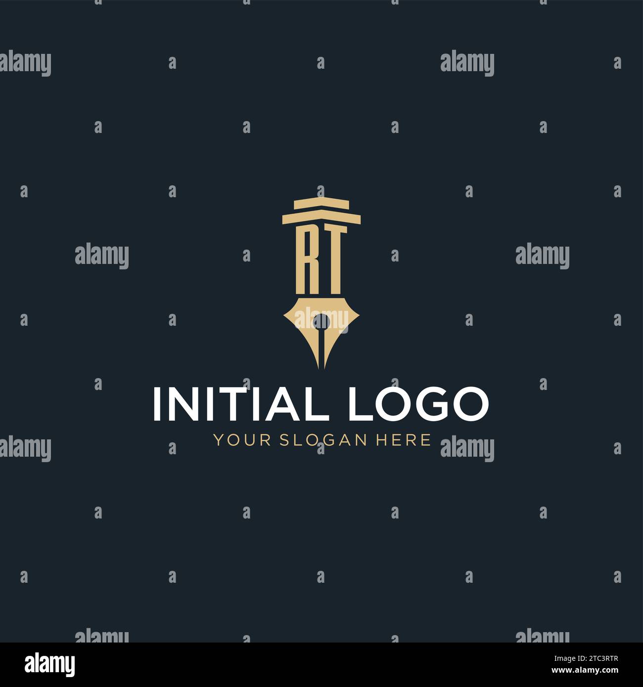 Initial-Logo mit RT-Monogramm und Füllfederhalter und Design-Ideen im Säulenstil Stock Vektor