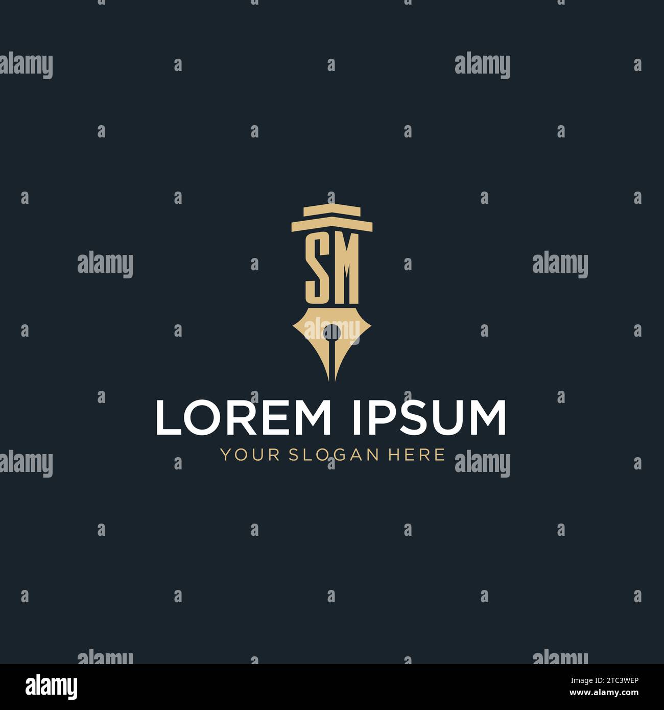 SM-Monogramm-Initiallogo mit Füllfederhalter und Design-Ideen im Säulenstil Stock Vektor