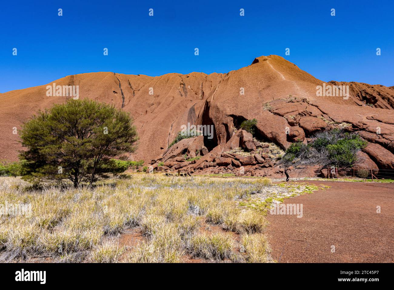 Uluru ist heilig für die Pitjantjatjara, die Aborigines der Gegend, bekannt als die Aṉangu. Das Gebiet um die Formation ist die Heimat einer Fülle von Stockfoto