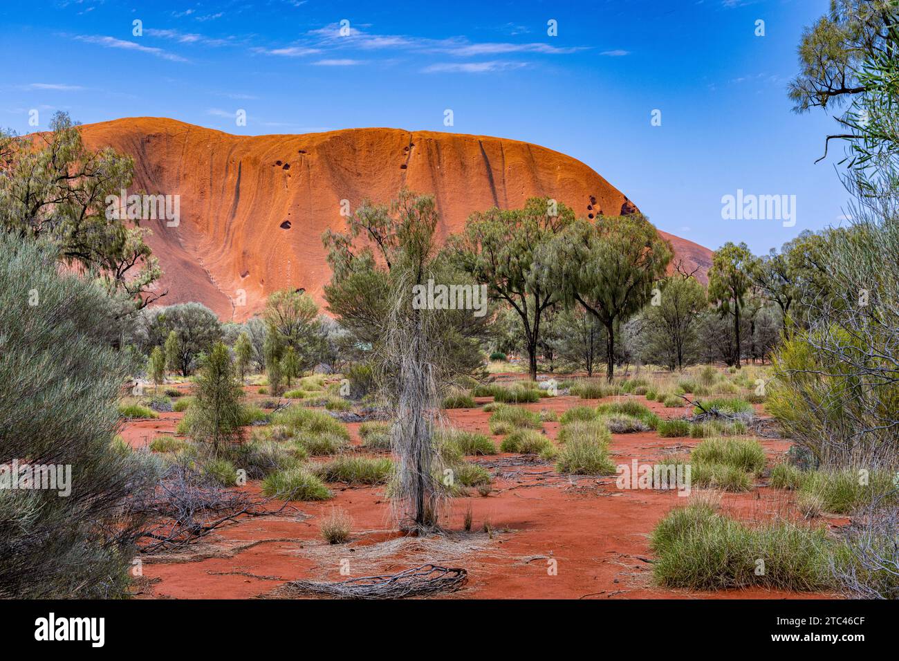 Uluru ist heilig für die Pitjantjatjara, die Aborigines der Gegend, bekannt als die Aṉangu. Das Gebiet um die Formation ist die Heimat einer Fülle von Stockfoto