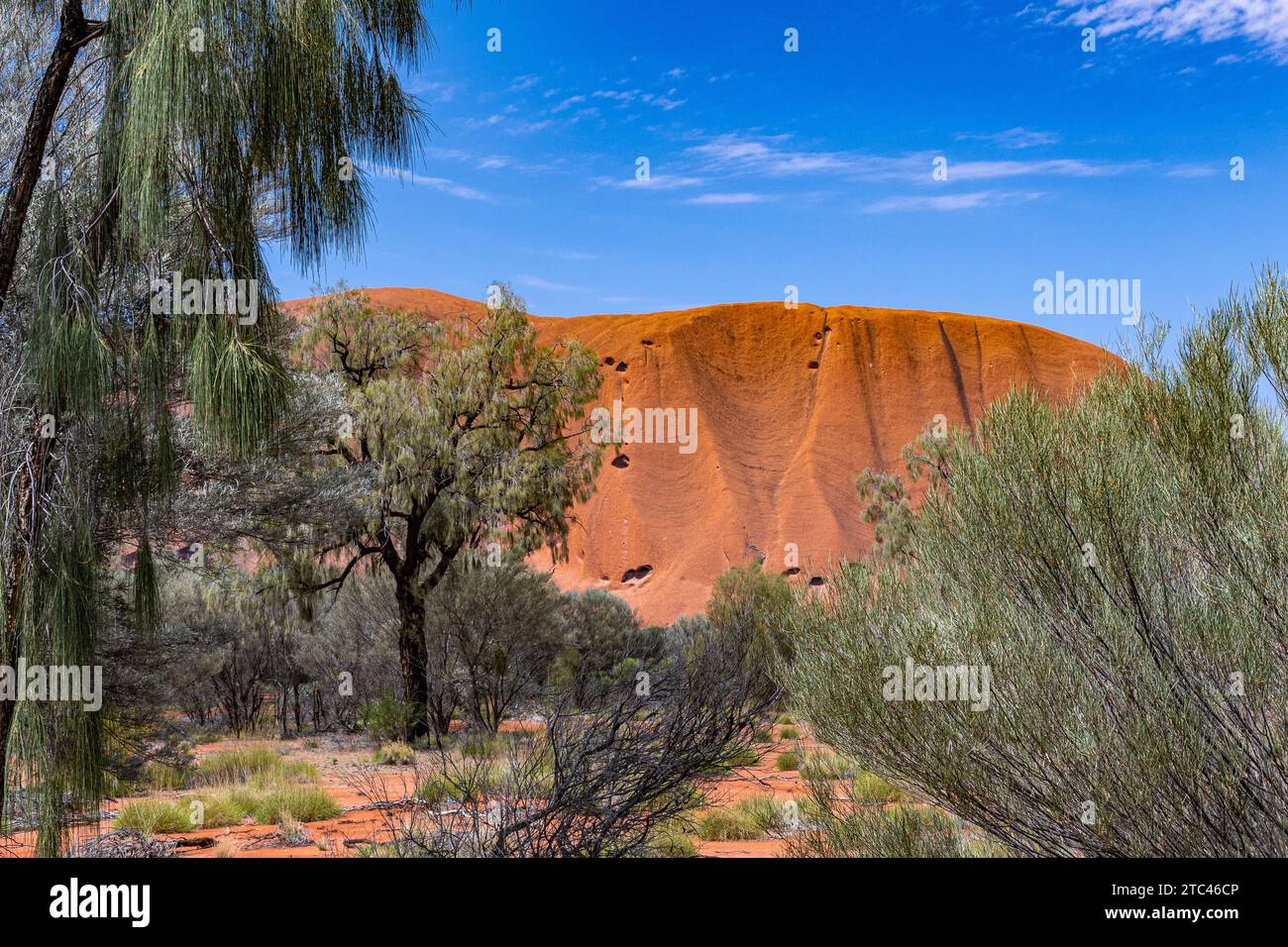 Uluru ist heilig für die Pitjantjatjara, die Aborigines der Gegend, bekannt als die Aṉangu. Das Gebiet um die Formation ist die Heimat einer Fülle von Stockfoto