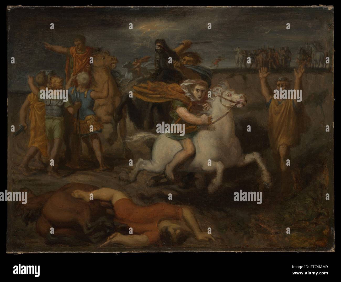 Szene aus den Gallischen Kriegen: Der Gallische Littavicus, der die römische Sache verrät, flieht nach Gergovie, um Vercingetorix 2001 von Theodore Chasseriau zu unterstützen Stockfoto