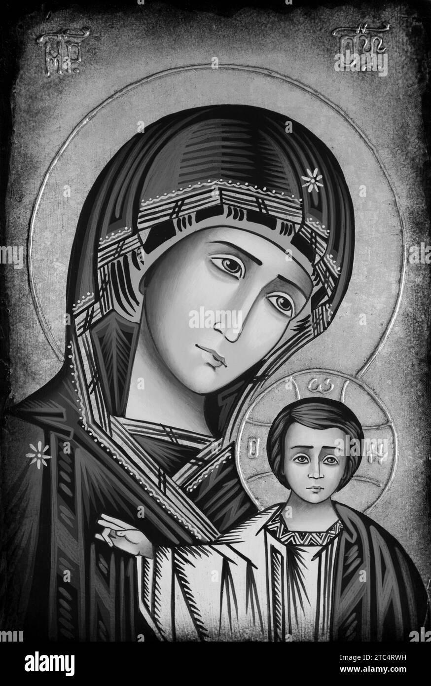 Byzantinische Ikone der Mutter Gottes mit dem Jesuskind. Stockfoto