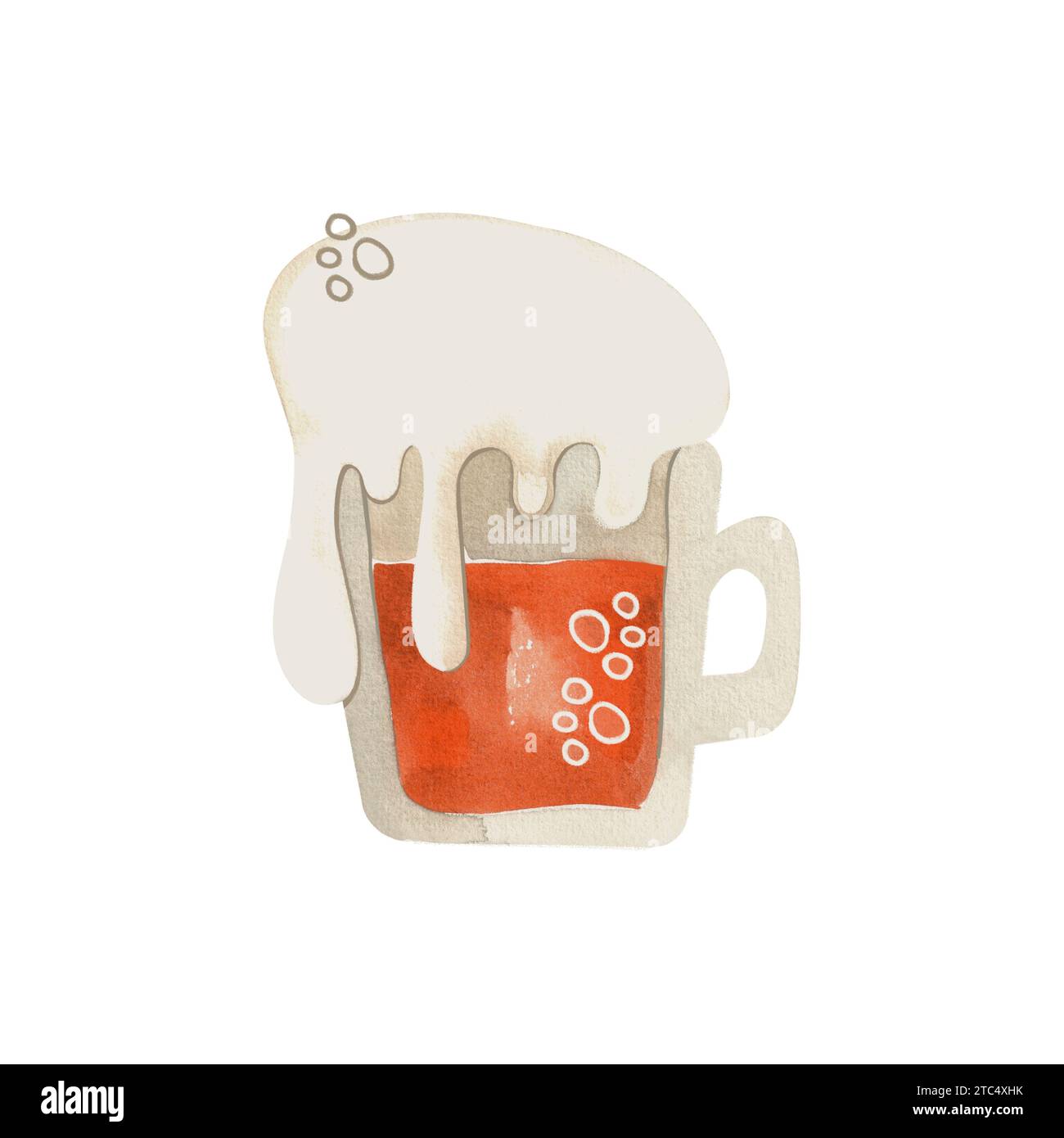 Glasbecher mit Orangenbier mit hohem Schaum. Bier. Symbol von Irland. St. Patrick's Day. Isolierte Aquarellillustration im Vintage-Stil Stockfoto