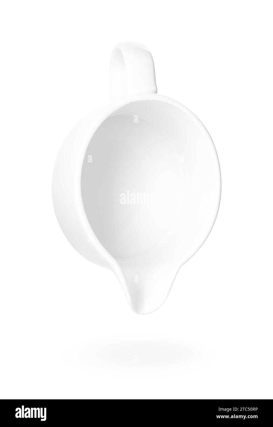 Reinigen Sie die leere Saucenkanne, isoliert auf weiß Stockfoto