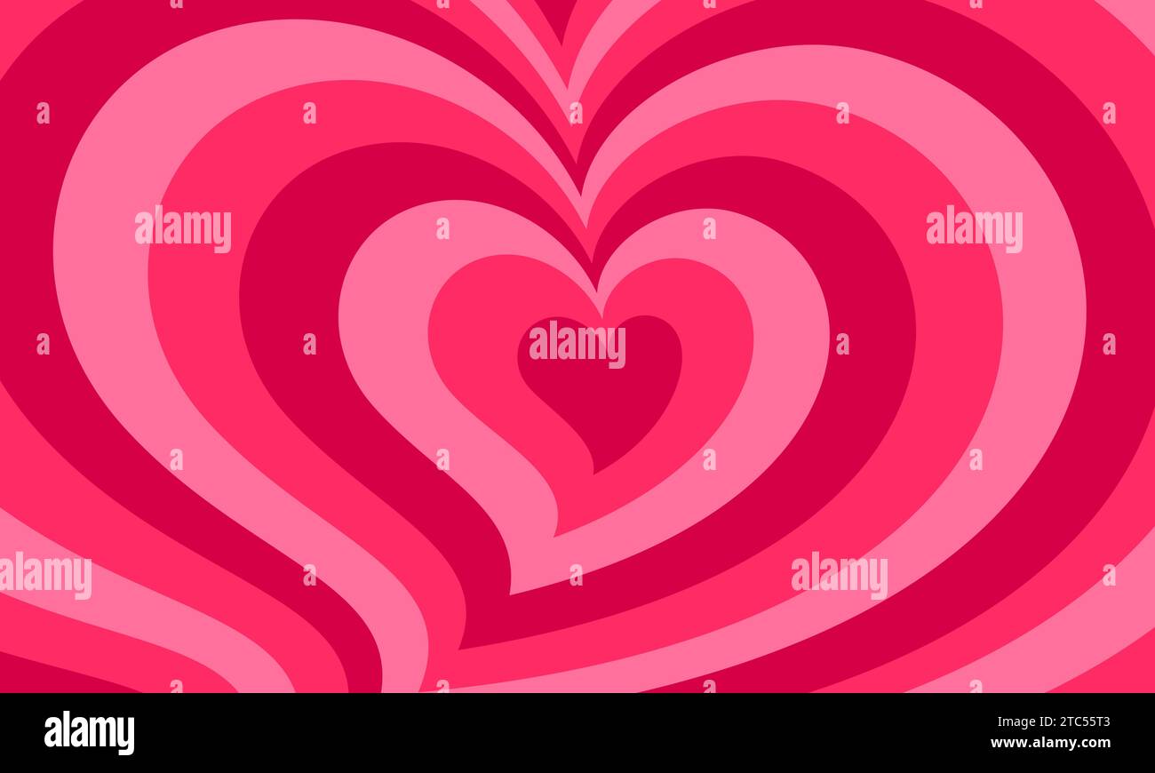 Herztunnel Hintergrund für Hochzeit, Valentinstag oder Liebe abstrakte Kunst Design, Vektor Poster. Herzhintergrund für romantische Romantik und Liebe zu pinkfarbenen und roten hypnotischen Rahmen, groovige Comic Disco Pop Art Stock Vektor