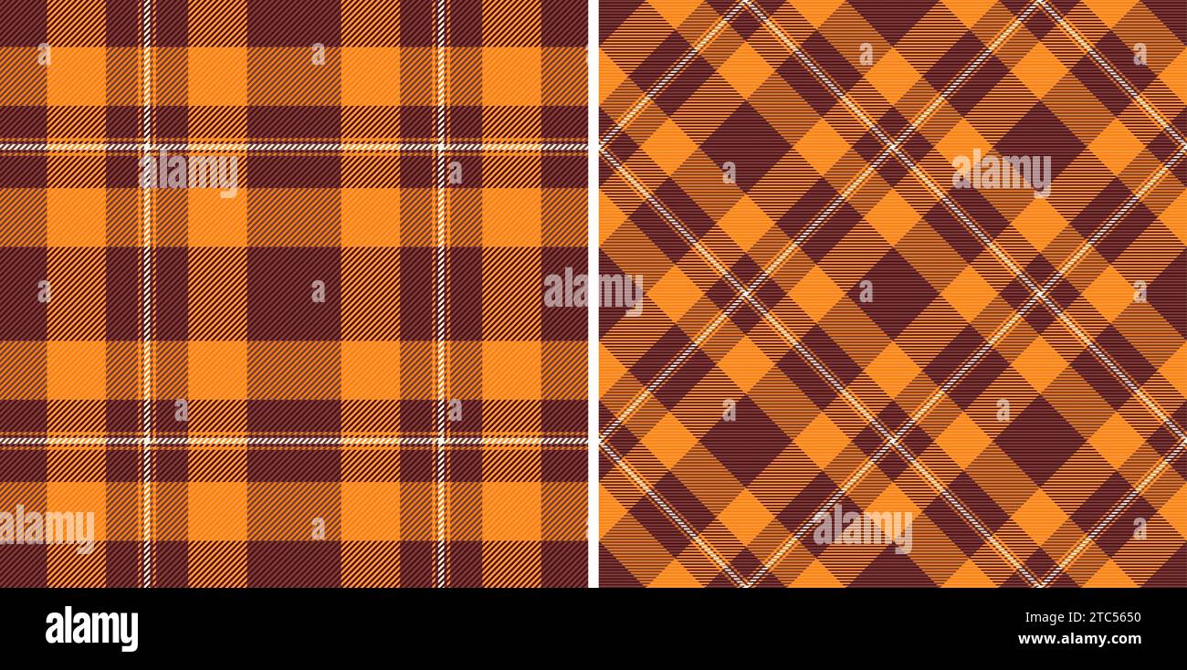 Nahtlose Vektor-Textur von Stoff-Schottenkaro mit einem Hintergrund-Textil-Karomuster. Set in halloween-Farben. Modische Gingham-Muster für Kleidung Stock Vektor
