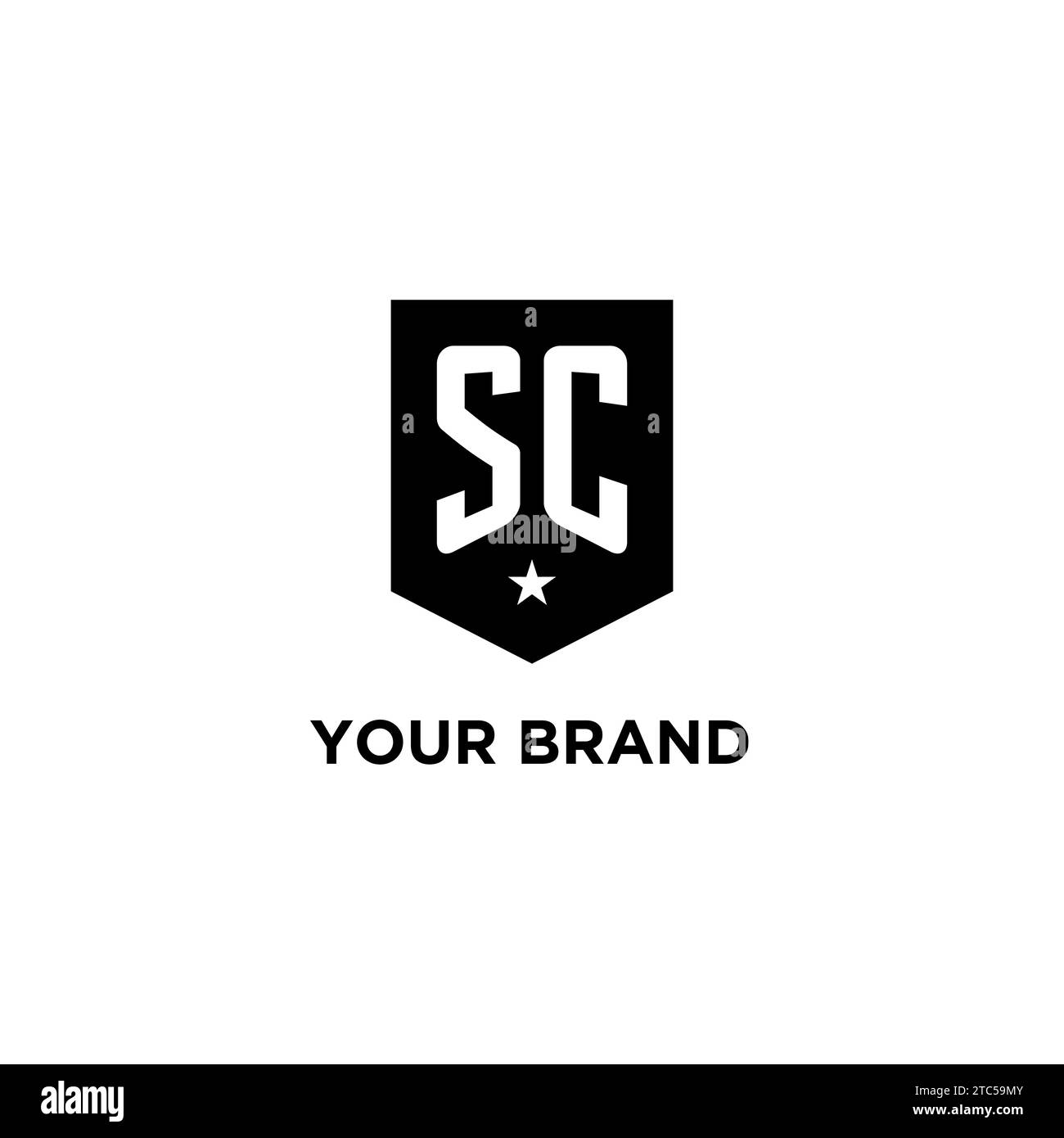 SC-Monogramm-Initiallogo mit geometrischem Schild und Design-Ideen für Sternenkennzeichen Stock Vektor