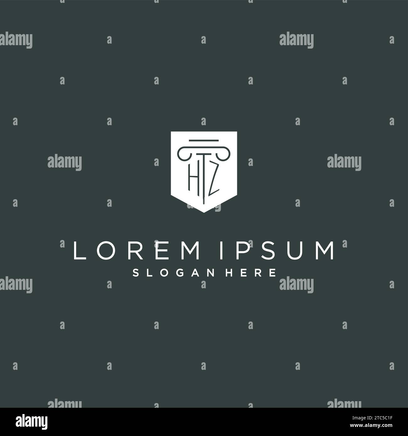 HZ-Monogramm mit Säulen- und Schild-Logo, luxuriöses und elegantes Logo für Vektorgrafik von Anwaltskanzleien Stock Vektor