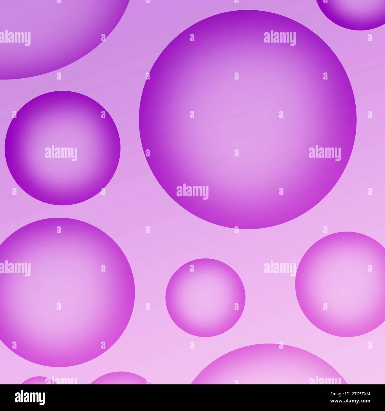 Abbildung: Verlaufende violette 3D-Kugeln mit verschiedenen Größen Stockfoto