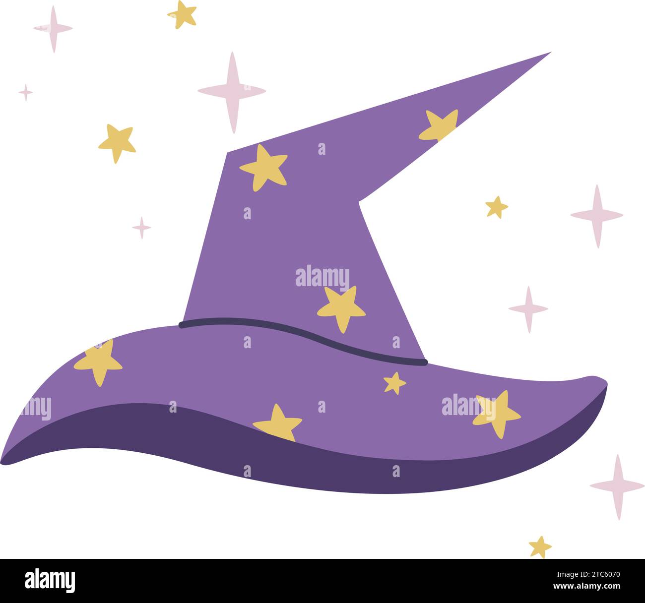 Zauberhut mit Sternen-Clip-Art. Handgezeichneter Zauberer oder Hexenkopf. Einfacher Zauberer oder Magier Hut flach Stil, isolierte Vektor Illustration Stock Vektor