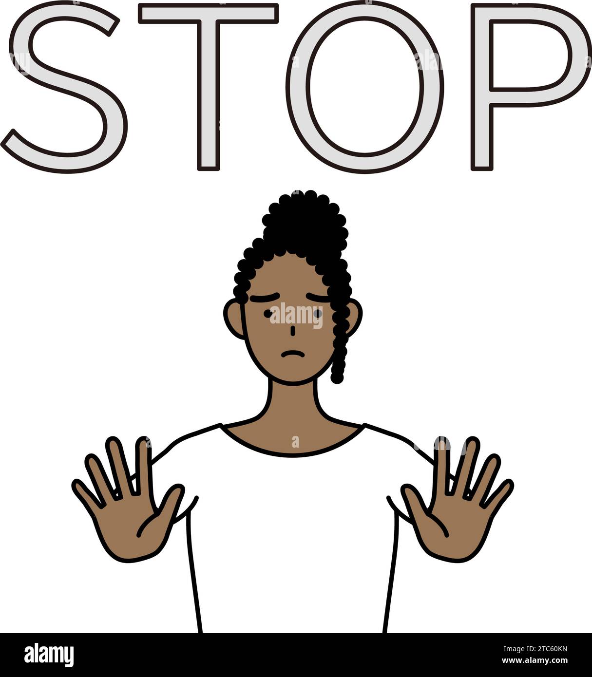 Afroamerikanische Frau mit den Händen vor ihrem Körper, signalisiert einen Stopp, Vektor-Illustration Stock Vektor