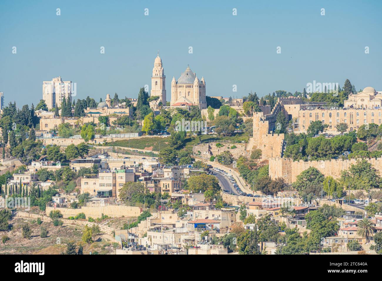 Blick auf die Dormition Abbey - Hagia Maria, christliche Kirche auf dem Berg Zion, Jerusalem, Israel Stockfoto