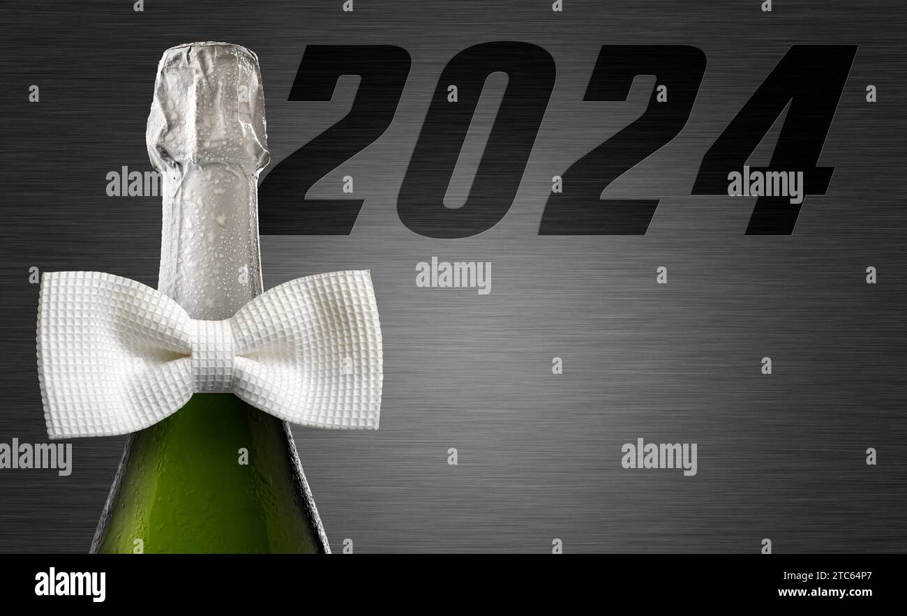 Weiße Kappe aus Champagner und weiße Schleife zur Feier des Neujahrs