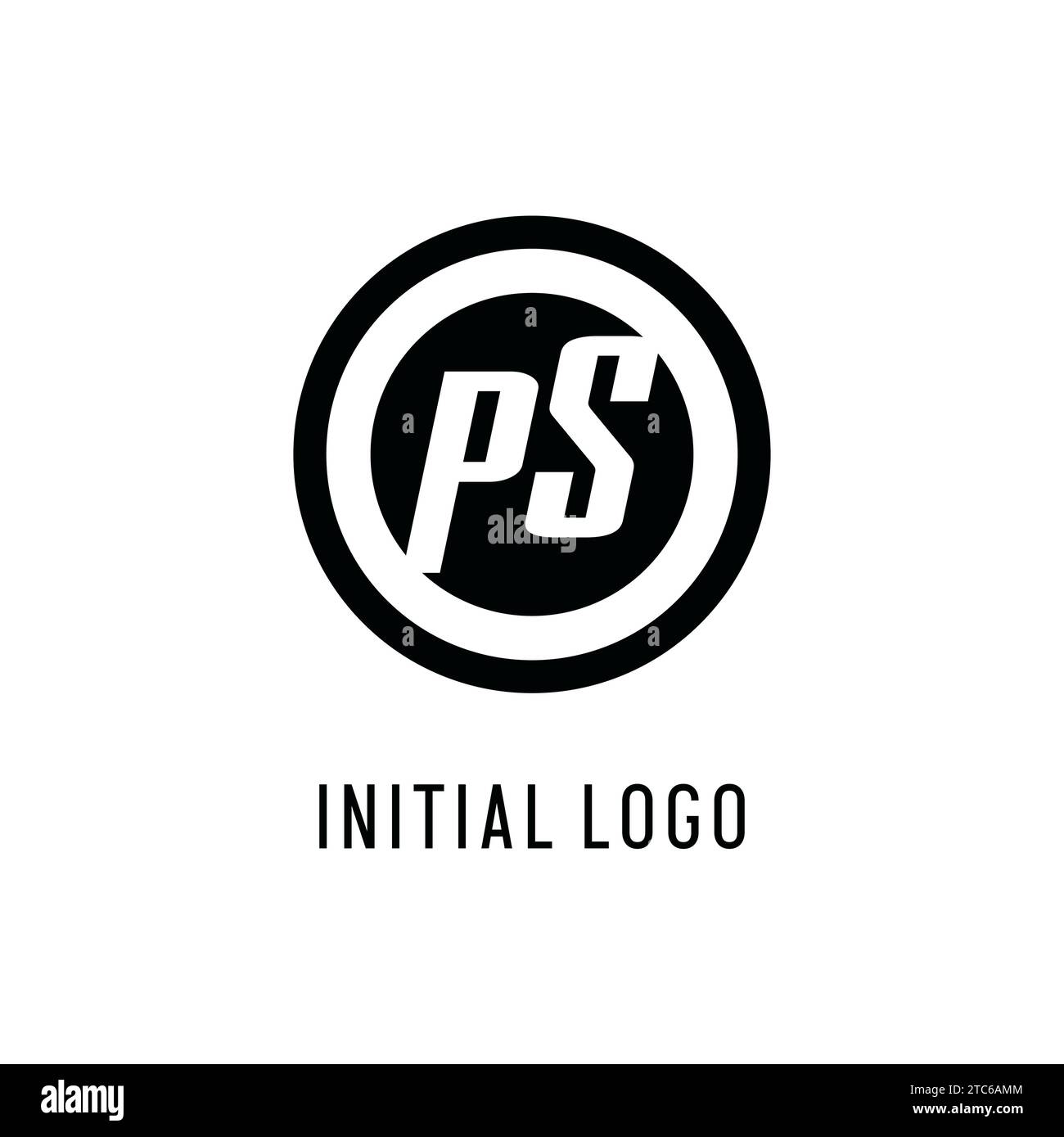 Anfängliche konzentrische Kreislinie des PS-Logos, klare und einfache Vektorgrafik im Monogramm-Logo-Stil Stock Vektor