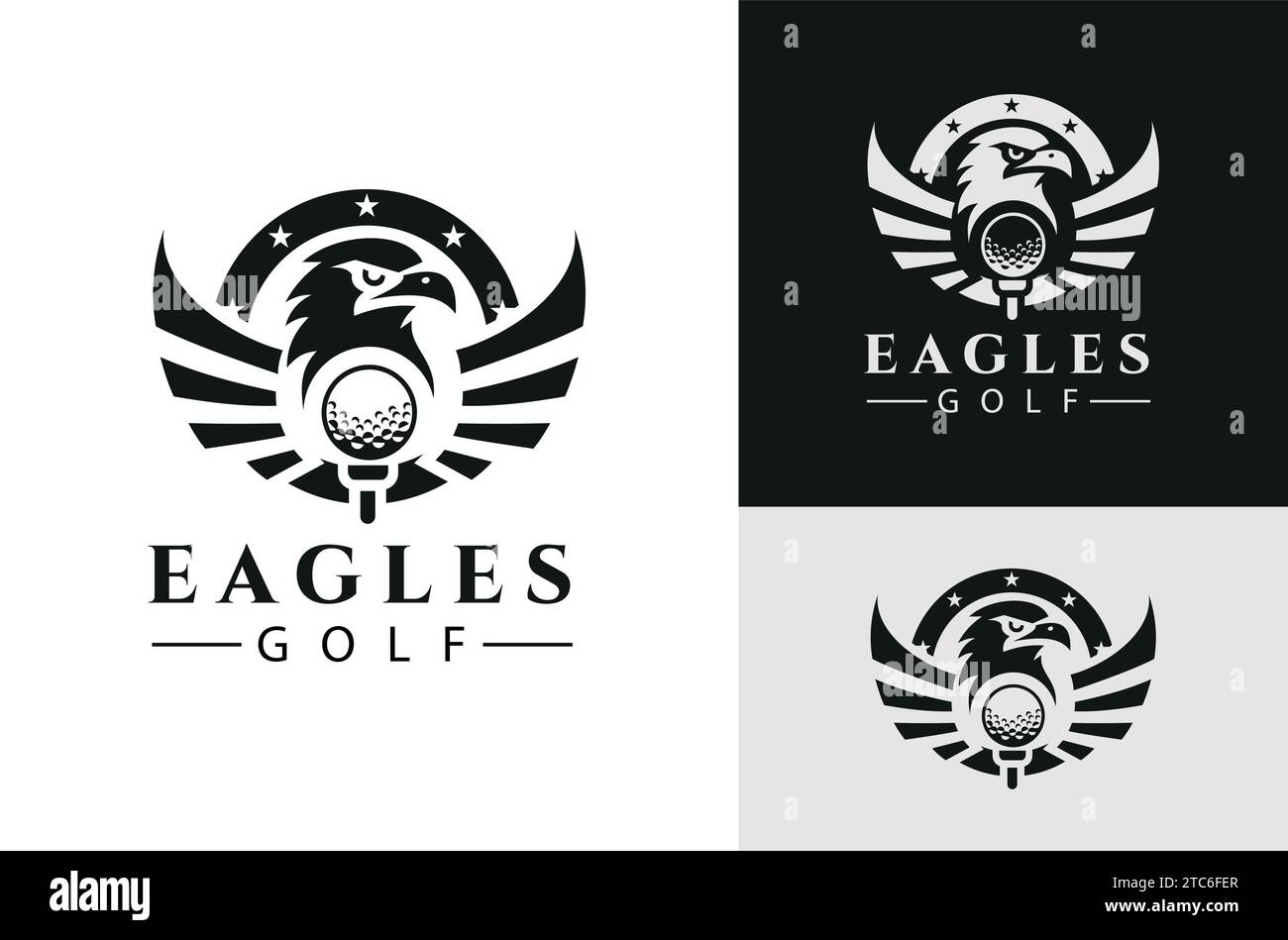 Golf Club Illustration T-Ball Adler Emblem Design Vorlage auf dunkelweißem Hintergrund Stock Vektor