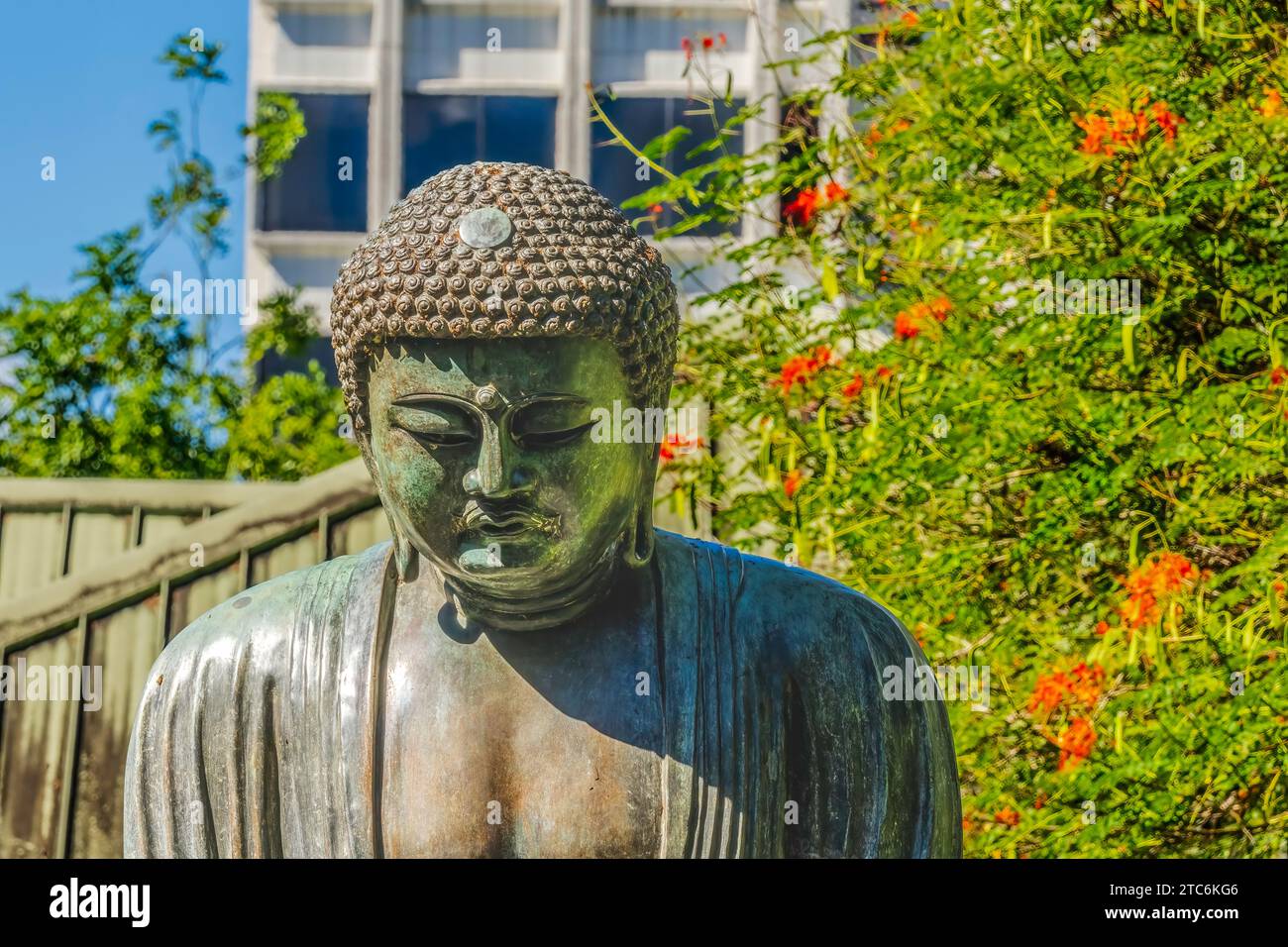 Buddha Statue Foster Botanical Gardens Honolulu Oahu Hawaii Stockfoto