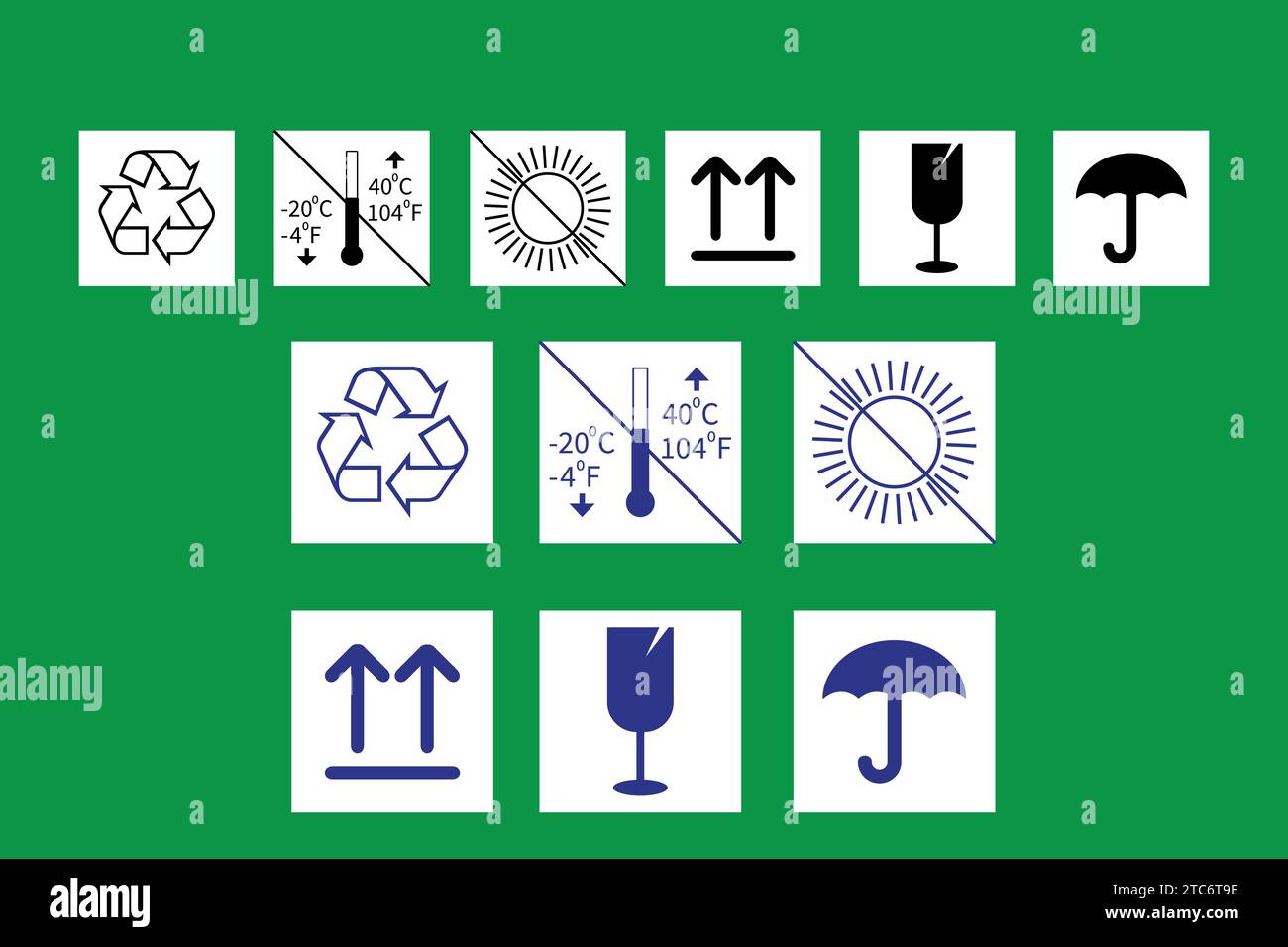 Verpackungsschild, Versandsymbole, trocken halten, mit der Seite nach oben, Wiederverwenden des Schilds Symbol Vektor. Stock Vektor