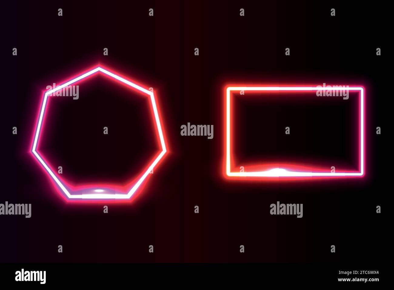 Neonlicht in Form eines Rechtecks und Heptagon-Vektorillustration. Stock Vektor