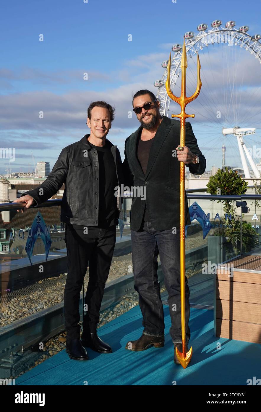 Patrick Wilson (links) und Jason Momoa während eines Fotorufs für Aquaman and the Lost Kingdom im Park Plaza Hotel, Westminster Bridge, London. Bilddatum: Montag, 11. Dezember 2023. Stockfoto