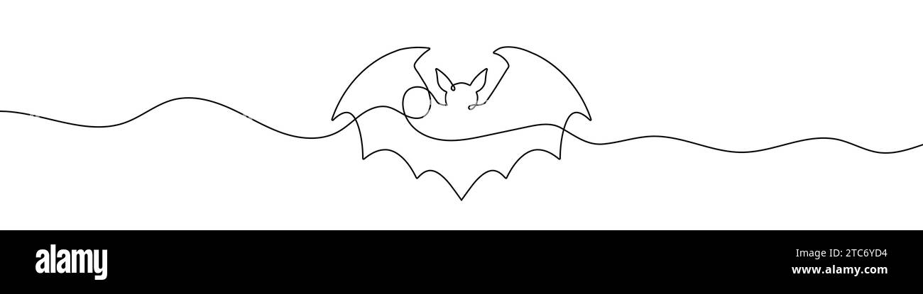 Durchgehende Linienzeichnung der Fledermaus. Hintergrund einer Zeichnung mit einer Linie. Vektorabbildung. Symbol für fortlaufende BVT-Linie. Stock Vektor