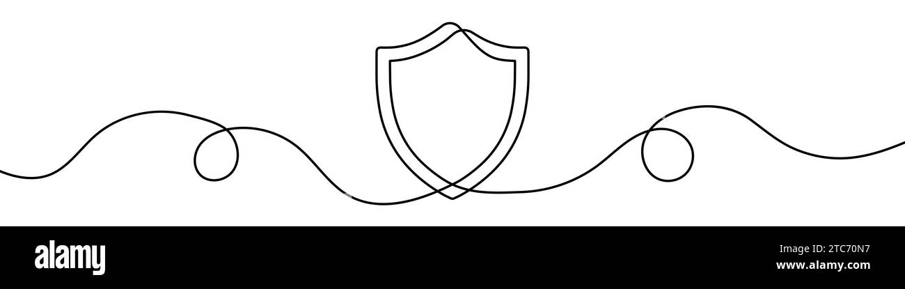 Durchgehende Linienzeichnung der Abschirmung. Hintergrund einer Zeichnung mit einer Linie. Vektorabbildung. Symbol für einen Zeilenschutz. Stock Vektor