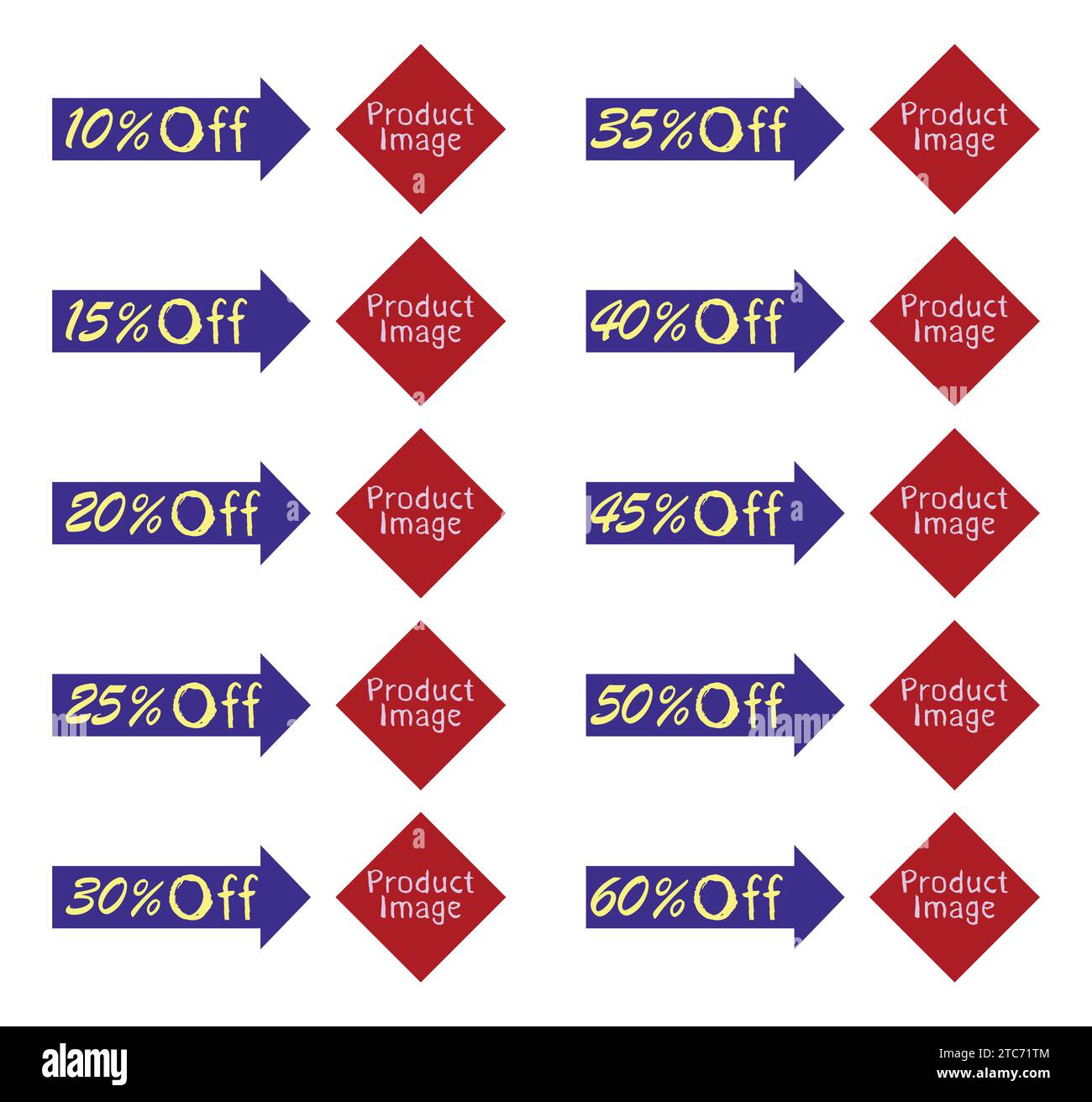 Sonderrabatt Aufkleber Symbole. Verkaufsprozentsatz 10, 15, 20, 25, 30, 35, 40, 45, 50, 60 Rabatt mit Aktienrabatt. Stock Vektor