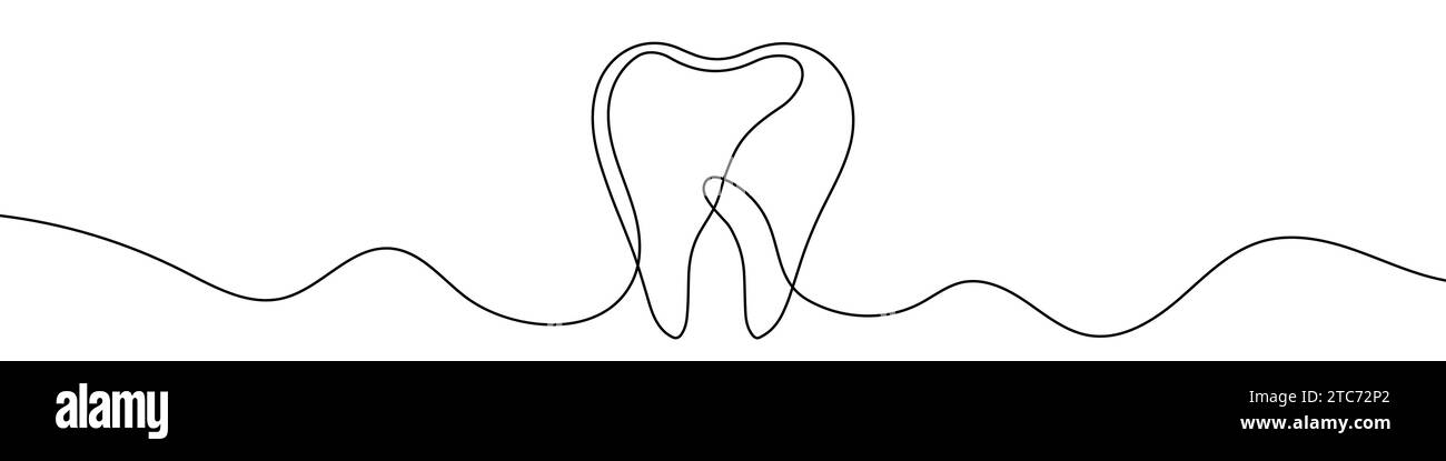 Kontinuierliche Linienzeichnung des Zahns. Hintergrund einer Zeichnung mit einer Linie. Vektorabbildung. Symbol für einen einzelnen Zahn. Stock Vektor