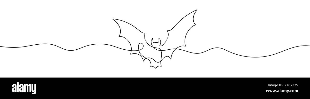 Durchgehende Linienzeichnung der Fledermaus. Hintergrund einer Zeichnung mit einer Linie. Vektorabbildung. Symbol für fortlaufende BVT-Linie. Stock Vektor