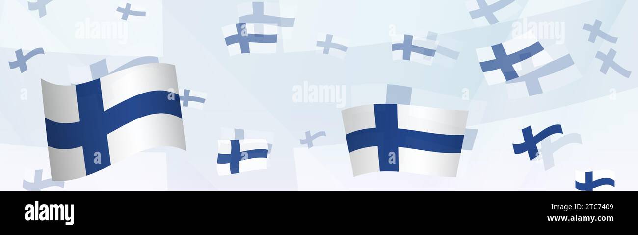 Abstraktes Design mit finnischer Flagge auf einem Banner. Abstraktes Hintergrunddesign mit Nationalflaggen. Vektorabbildung. Stock Vektor
