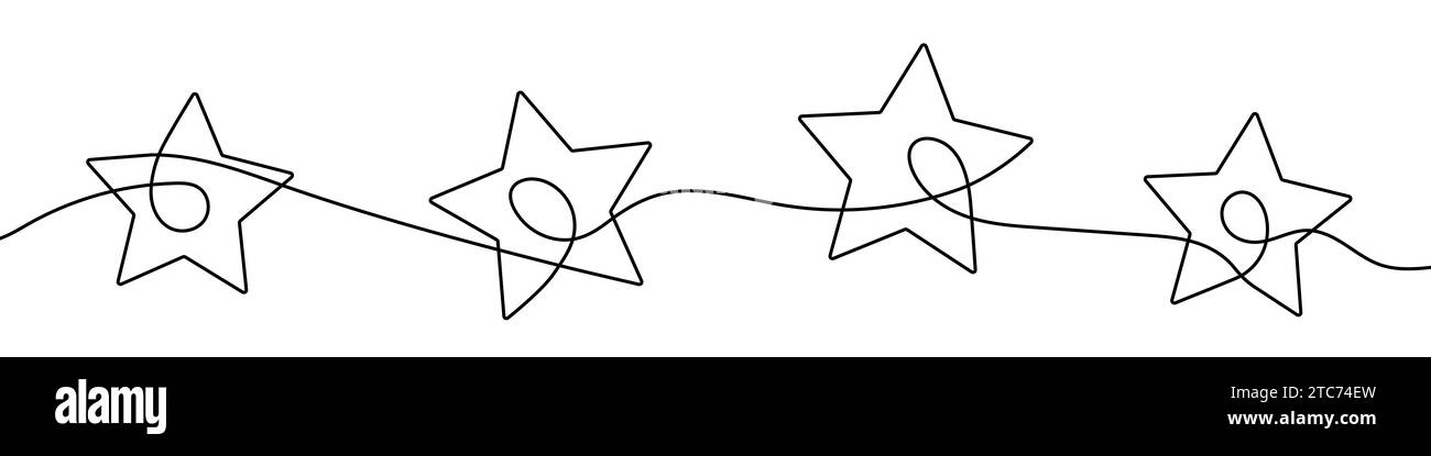 Kontinuierliche Linienzeichnung von Sternen. Hintergrund einer Zeichnung mit einer Linie. Vektorabbildung. Einzeilige Sternsymbole. Stock Vektor