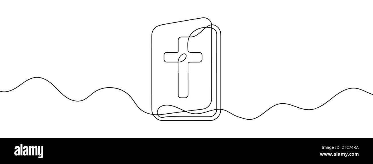 Fortlaufende Linienzeichnung der Bibel. Hintergrund einer Zeichnung mit einer Linie. Vektorabbildung. Einzeiliges Bibelsymbol. Stock Vektor