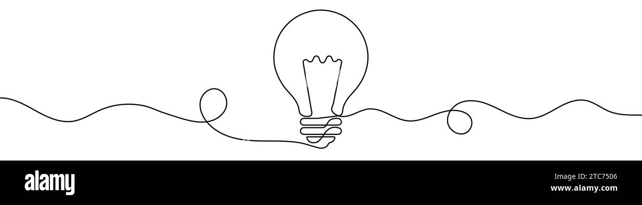 Durchgehende Linienzeichnung der Glühlampe. Hintergrund einer Zeichnung mit einer Linie. Vektorabbildung. Symbol für einzeilige elektrische Lampe. Stock Vektor