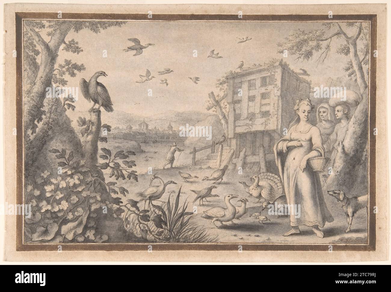 Landschaft mit drei Figuren und Vögeln 1996 von Albert Flamen Stockfoto