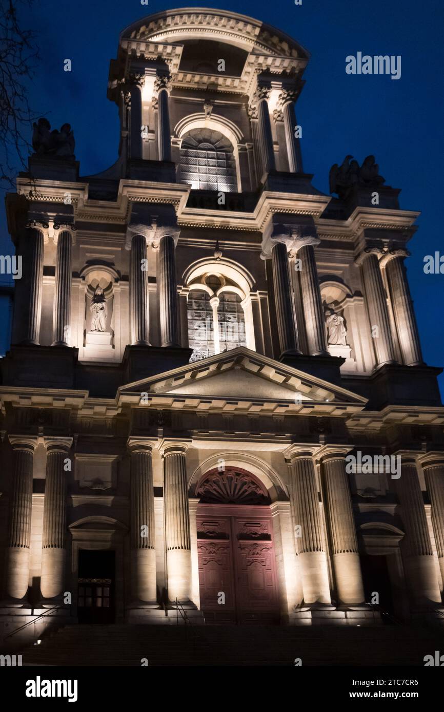 Paris, Frankreich, beleuchtete Fassade von saint-gervais-saint-protais (Kirche saint-gervais), nur Editorial. Stockfoto