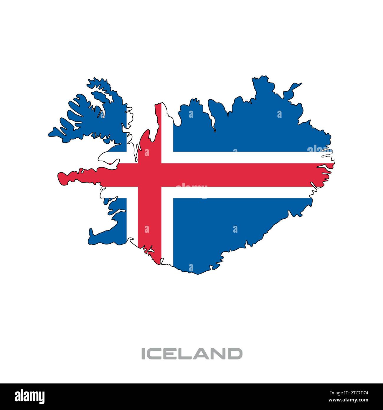 Vektorillustration der Flagge Islands mit schwarzen Konturen auf weißem Hintergrund Stock Vektor