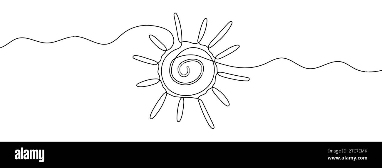 Kontinuierliche bearbeitbare Linienzeichnung der Sonne. Hintergrund einer Zeichnung mit einer Linie. Vektorabbildung. Einzeiliges Sonnensymbol Stock Vektor