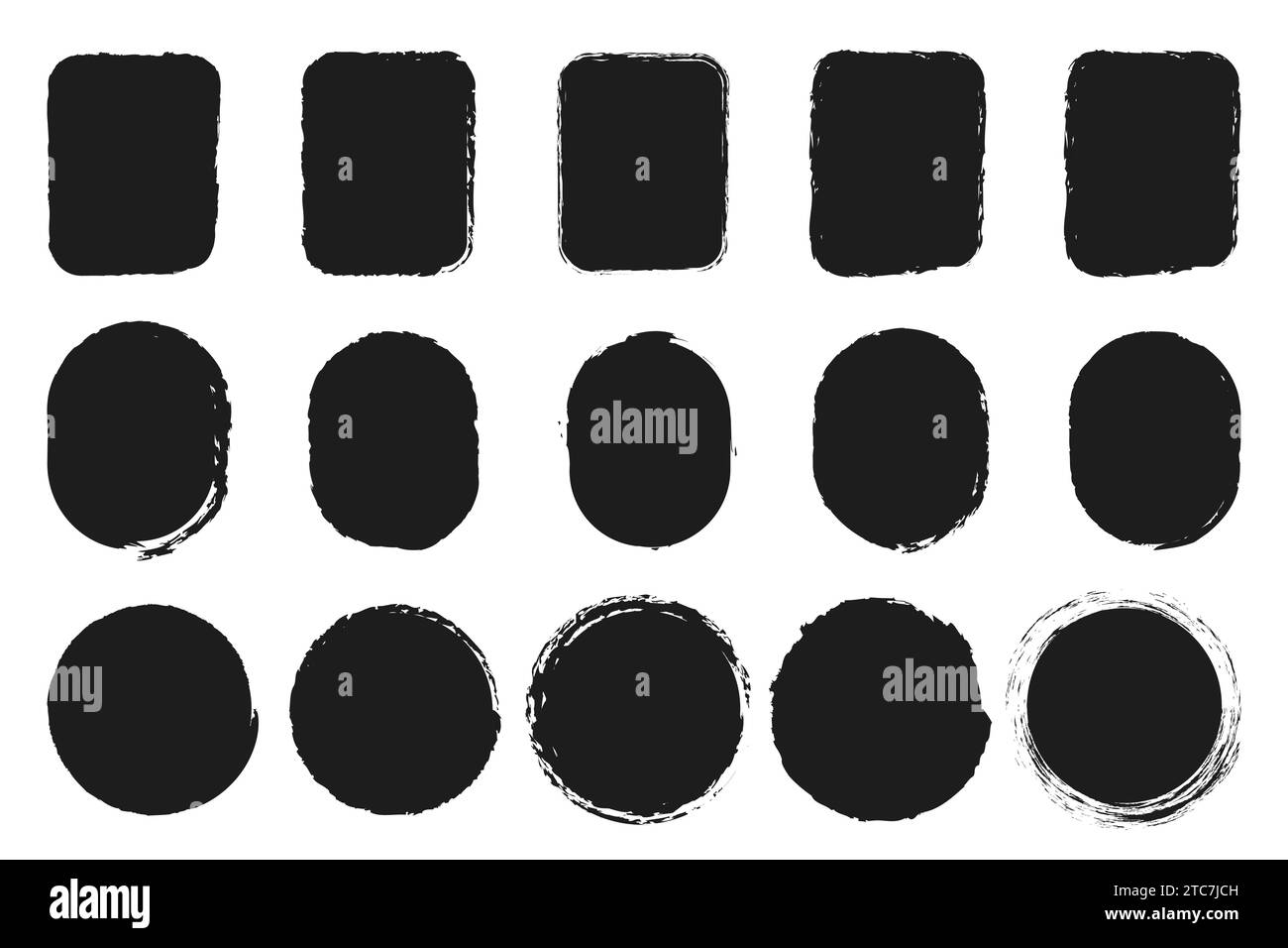 Satz von Grunge Rahmen Stempel, Quadrate, ovale Hintergründe, Pinselstriche dekorative Pinsel Vektor Silhouetten Aufkleber Rahmen Stock Vektor