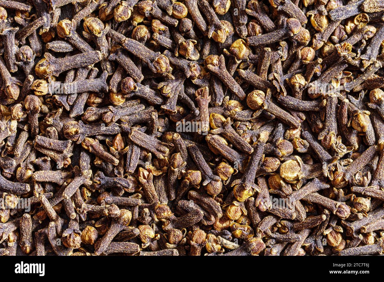 Gewürznelke Hintergrundtextur, aromatisches Gewürznahrungskonzept Stockfoto