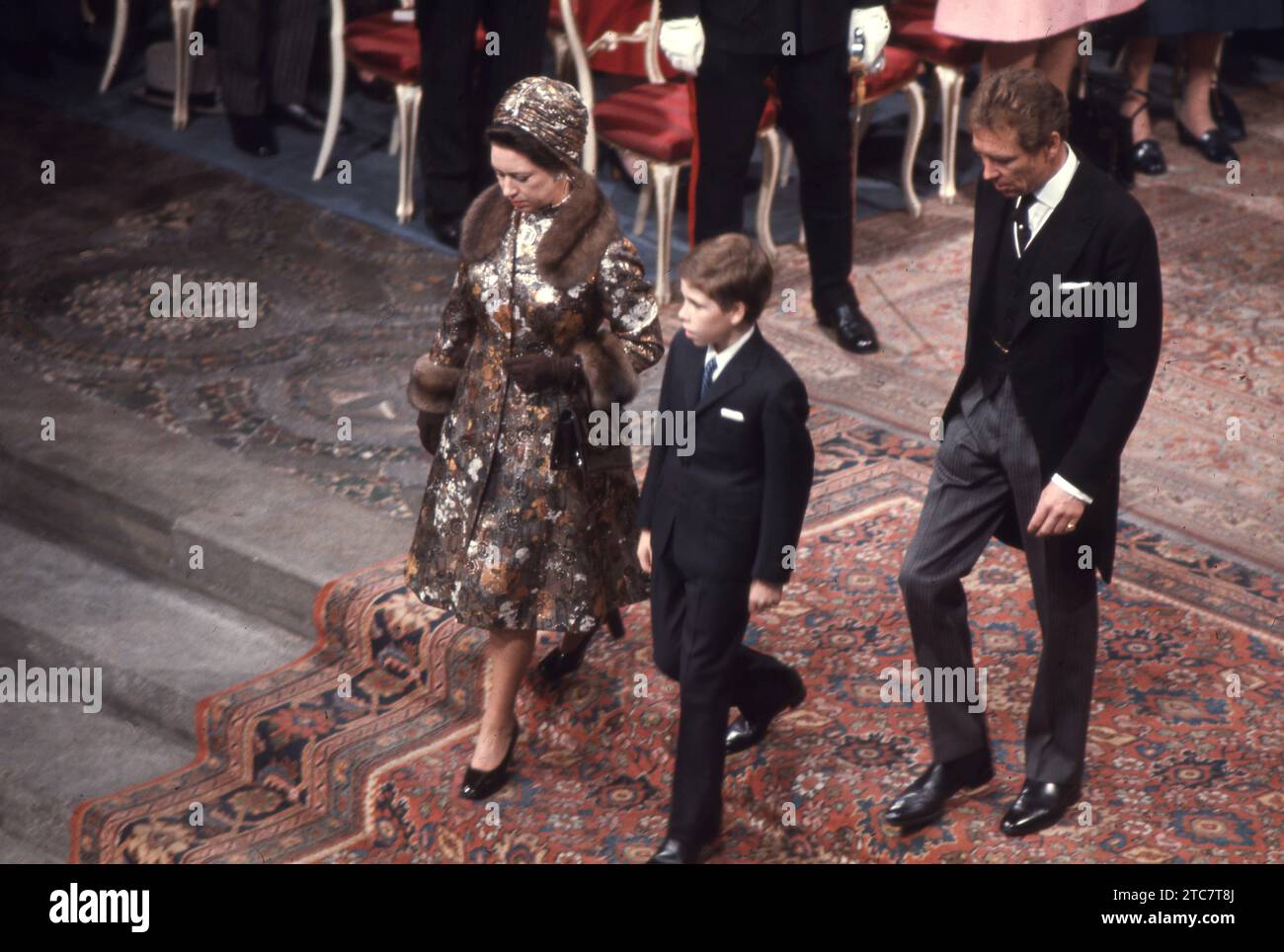 Prinzessin Margaret besuchte die Hochzeit von Prinzessin Anne 1973 mit dem Ehemann Lord Snowdon und dem Sohn Charles Armstrong-Jones Foto aus dem Henshaw-Archiv Stockfoto