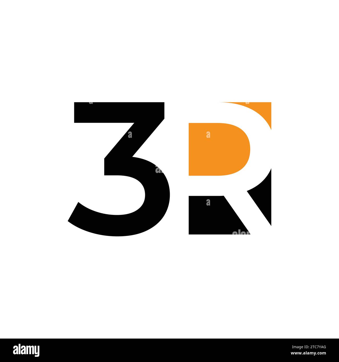 3r Letter Logo Design Vektorbild. Letter 3R Schwarz-Orange-Logo-Vektor. Abstrakter einfacher Buchstabe 3R einfacher geometrischer Logo-Vektor Stock Vektor