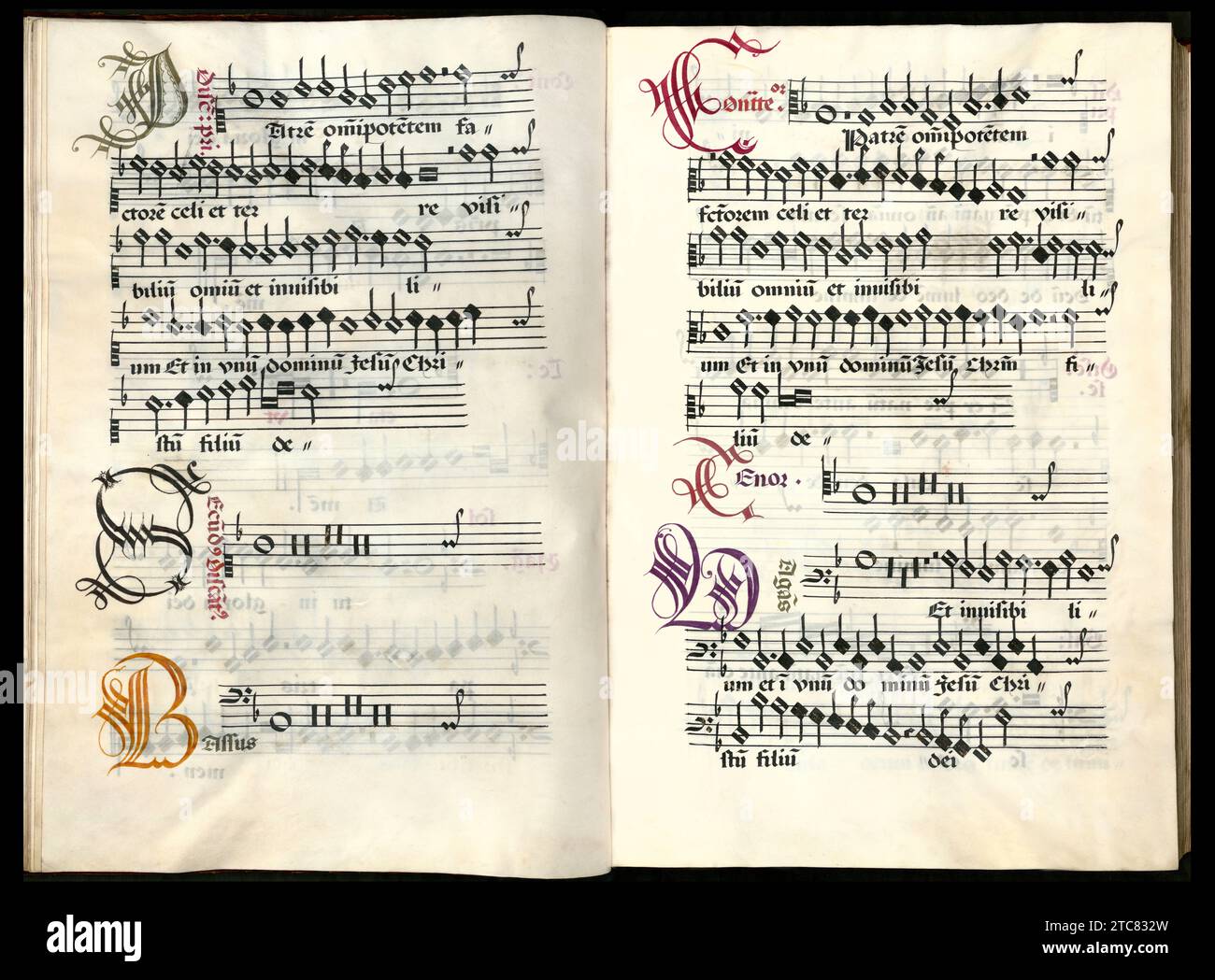 Seiten aus einem Chorbuch mit Messen aus der Zeit Josquin des Prez Stockfoto