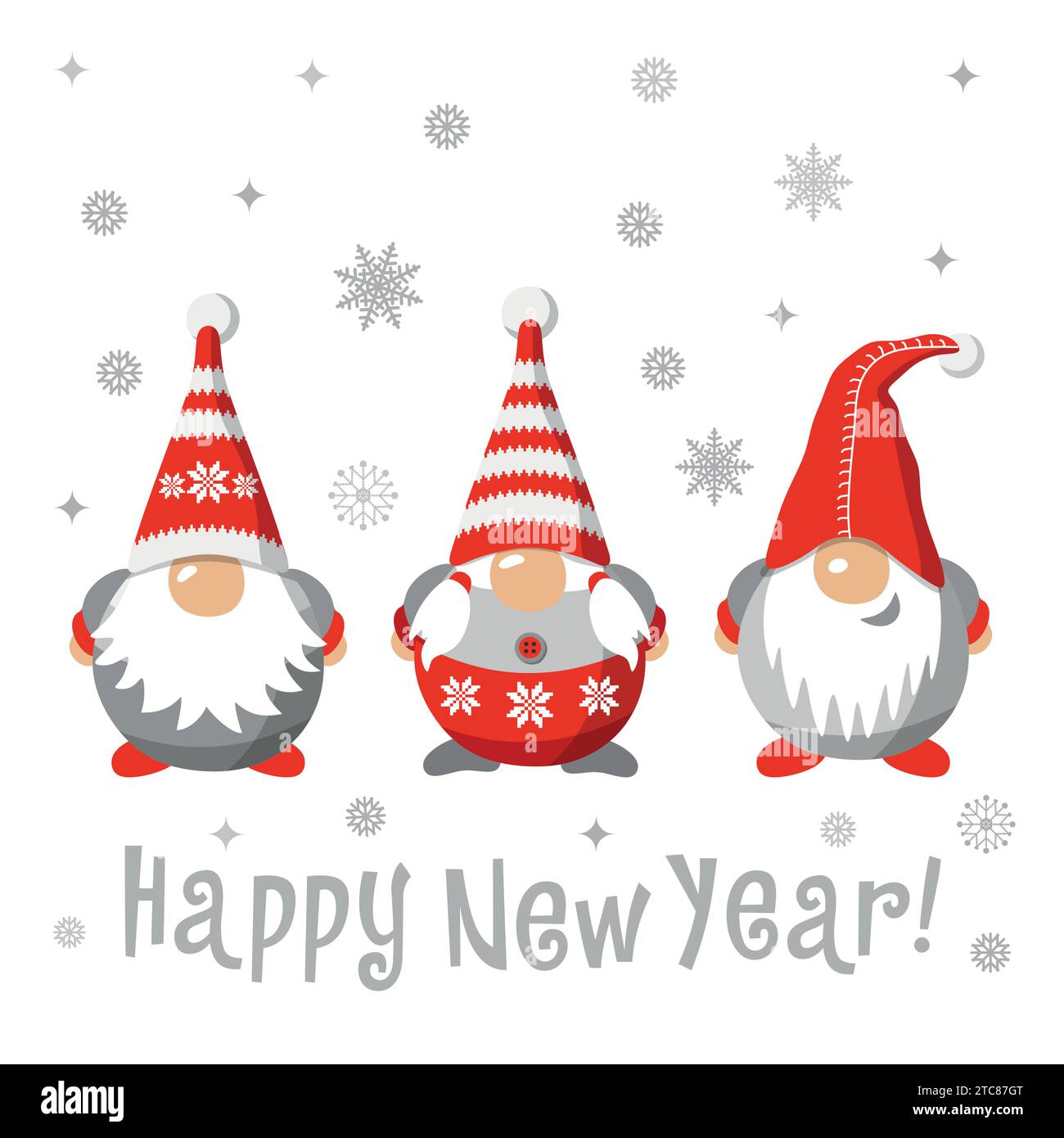 Vektor skandinavische Weihnachtsnomes Illustration. Niedliches Set isoliert auf weiß. Zeichentrickfiguren. Weihnachtsdesign für Weihnachtsdekoration, Grußkarten Stock Vektor